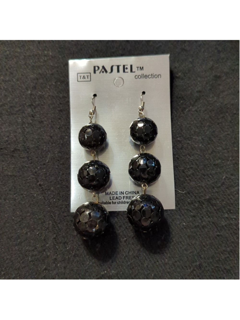 Pastel Collection Silver Tone Black Metal Triple Ball Drop Statement Earrings